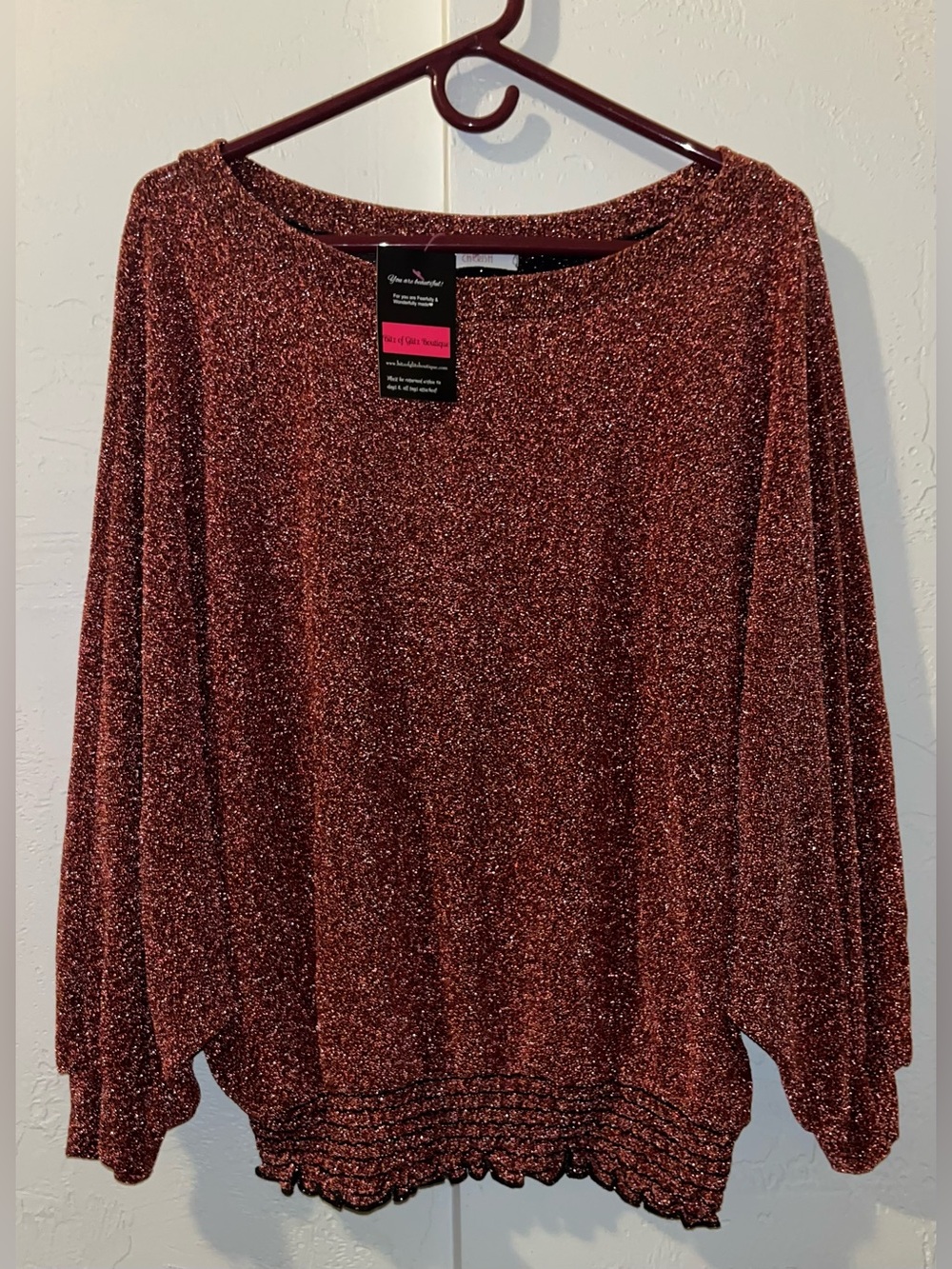 Bronze Shimmering Metallic Boatneck Batwing Top NWT